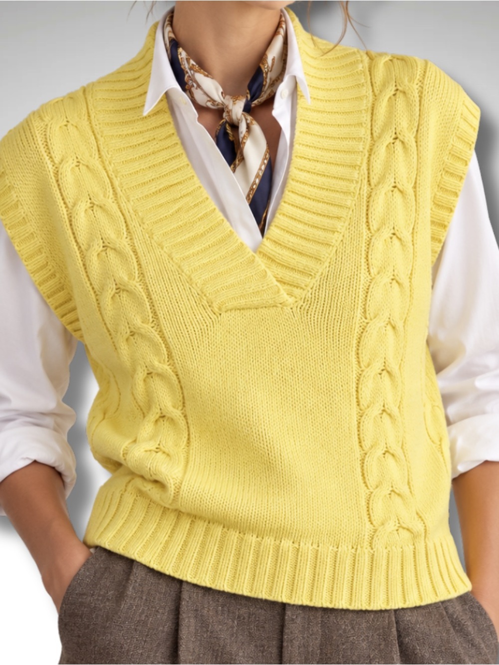 Lands’ End Lemoncello Electric Yellow Cable Knit Gilet Sweater Vest S